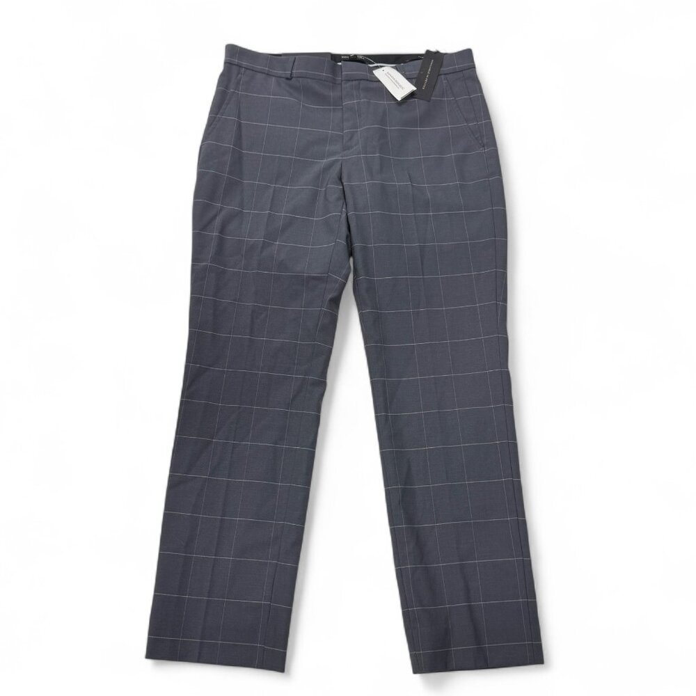Banana Republic Ryan Wool Pants Women 8 Short Mid Rise‎ Slim Straight Gray Check